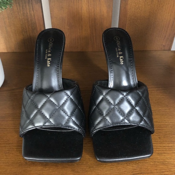 NEW Olivia and Kate Quilted SQUARE TOE High Heel Sandals Black Size 8 - Picture 6 of 8